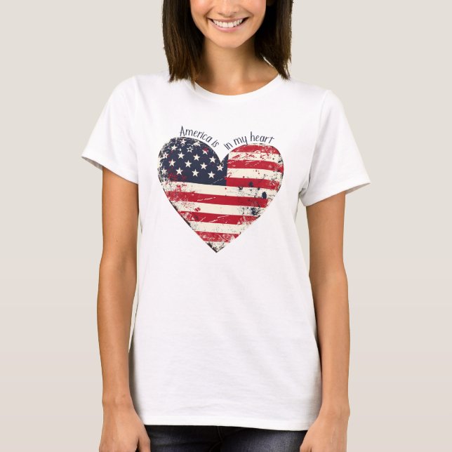 Camiseta A Rússia American Flag Heart-America está no meu c (Frente)