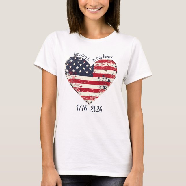 Camiseta A Rússia American Flag Heart-America está no meu c (Frente)