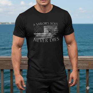 Camiseta A Sailor's Soul Never Dies American Flag Skull Tee