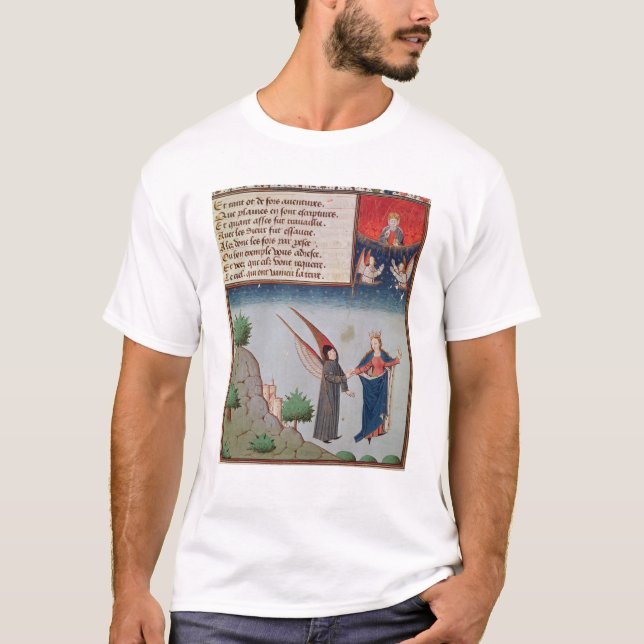 Camiseta A senhora Filosofia conduz Boethius em vôo (Frente)