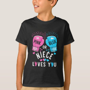 Camiseta A sobrinha cor-de-rosa ou azul ama você boxando a