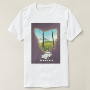Camiseta A Tasmânia ilustrou o poster de viagens do mapa.