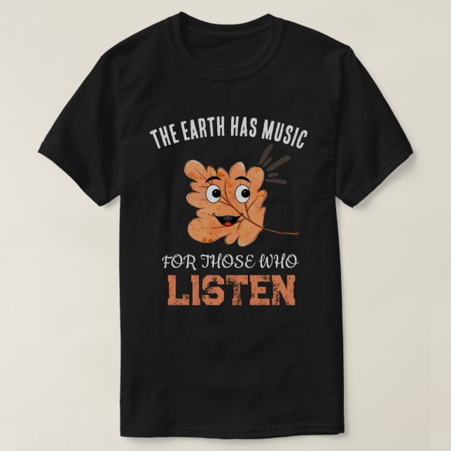 Camiseta "A Terra Tem Música" Folha Sorridente (Frente do Design)