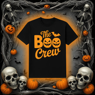 Camiseta A Tripulação do Boo Abóbora e Morcego Halloween