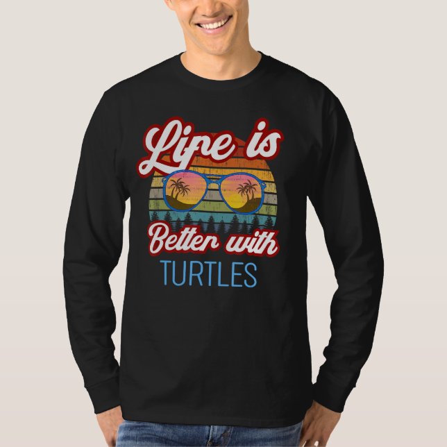 Camiseta A Turtle Retro Sunset Life É Melhor Com Tartarugas (Frente)