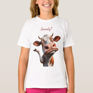 Camiseta A vaca Bobo - "Sério?" Design de citação engraçado