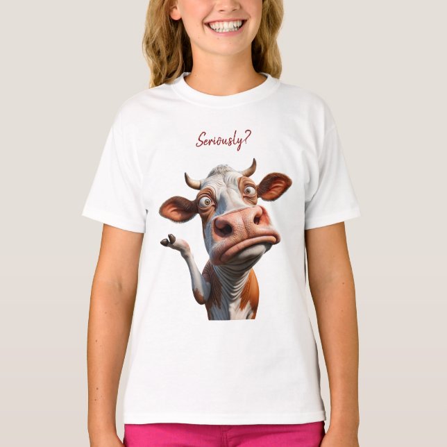 Camiseta A vaca Bobo - "Sério?" Design de citação engraçado (Frente)