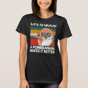 Camiseta A vida boa, um pomeraniano, torna-a melhor