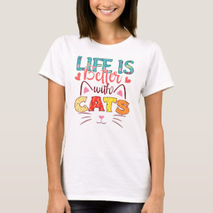 CAMISETA A VIDA COLORIDA É MELHOR COM GATOS