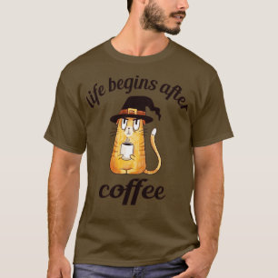 Camiseta A Vida Começa Após O Café Gato Do Café Da Manhã