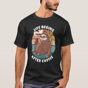 Camiseta A Vida Começa Depois do Café Preguiça bebedora de