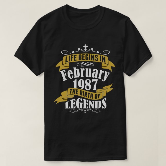 Camiseta A vida começa em fevereiro de 1987 o nascimento (Frente do Design)