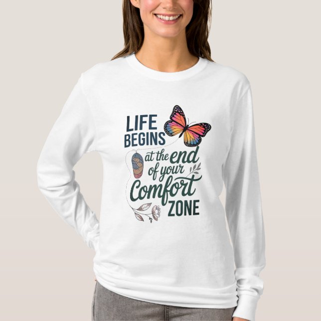 CAMISETA A VIDA COMEÇA NO FIM DA SUA ZONA DE CONFORTO D07 (Frente)