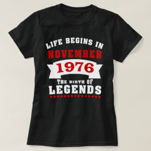 Camiseta A vida começa o aniversário do novembro de 1976
