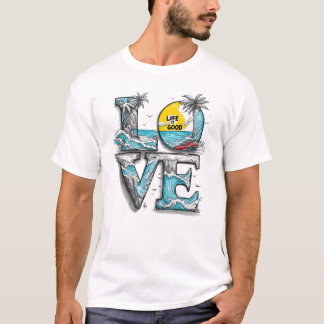 Camiseta A Vida É Boa Amor Praia | Ondas Tropicais do Ocean