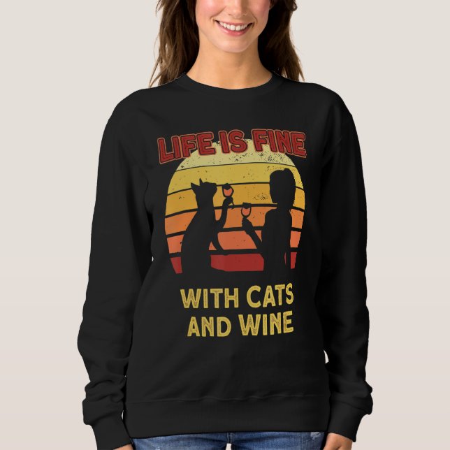 Camiseta A Vida É Boa Com Gatos E Gatos De Vinho Mãe (Frente)