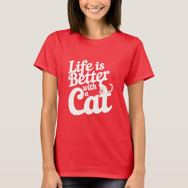 Camiseta A Vida É Boa Com Um Gato (Frente)