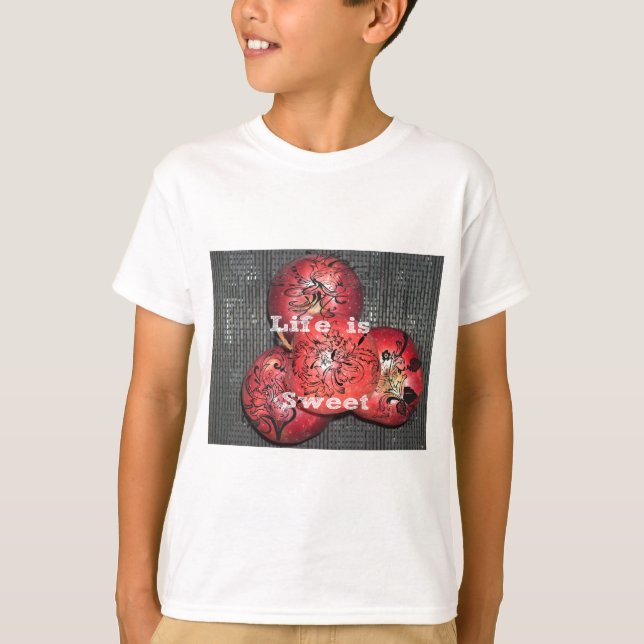 Camiseta A vida é doce: Apple e Floral Motif Design (Frente)