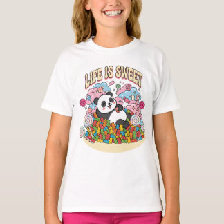 Camiseta A Vida É Doce Panda Doce Kawaii Fofo Retro