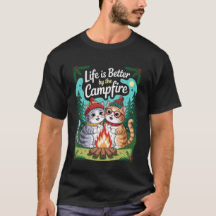 Camiseta A Vida É Melhor Acampando Com Smores Gato Divertid