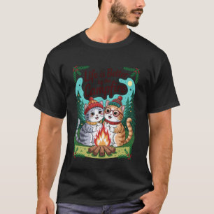 Camiseta A Vida É Melhor Acampando Com Smores Gato Engraçad
