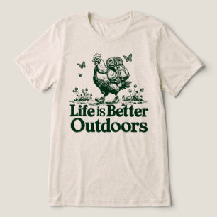 Camiseta A Vida é Melhor ao Ar Livre Frango Engraçado de Ca