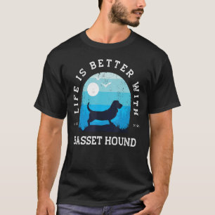 Camiseta A Vida é Melhor Basset Hound Azul Vintage Cachorro