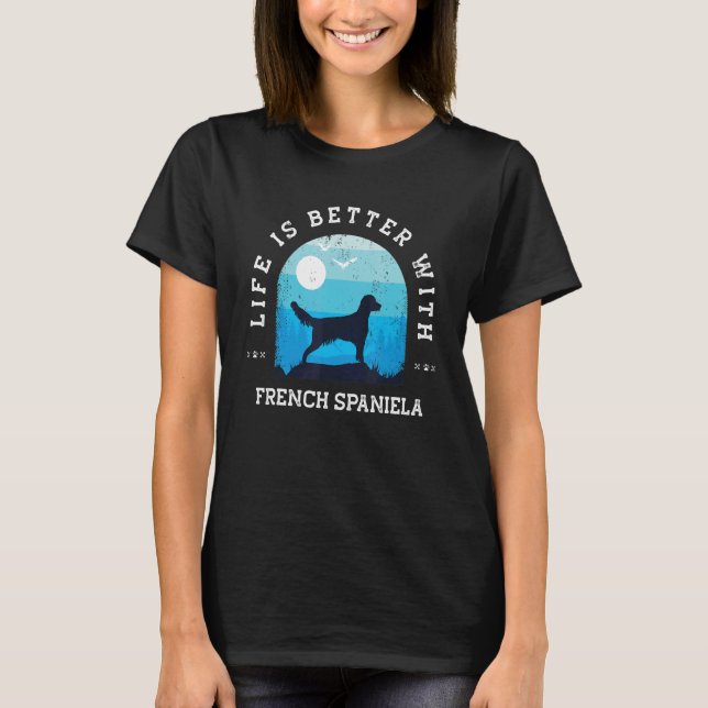 Camiseta A Vida é Melhor Cachorro Spaniel Francês Azul Vint (Frente)