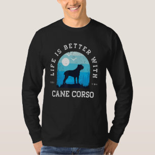 Camiseta A Vida é Melhor Cane Corso Azul Vintage Mãe e Pai