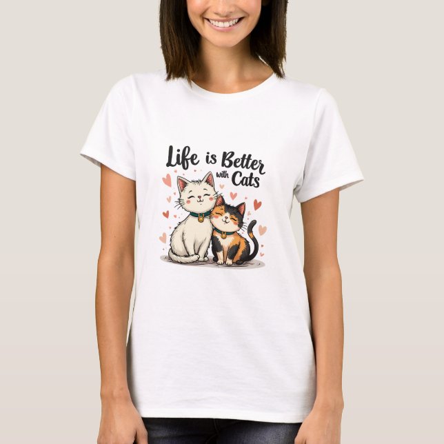 Camiseta A vida é melhor com a estética gata-gata (Frente)