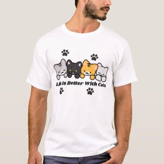 Camiseta A Vida é Melhor com Adesivo de Gato Fofo