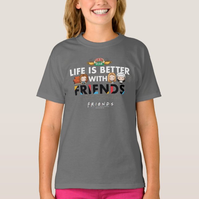 Camiseta A Vida é Melhor com AMIGOS™ Arte Chibi (Frente)
