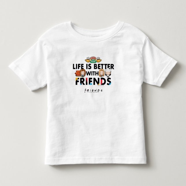 Camiseta A Vida é Melhor com AMIGOS™ Arte Chibi (Frente)