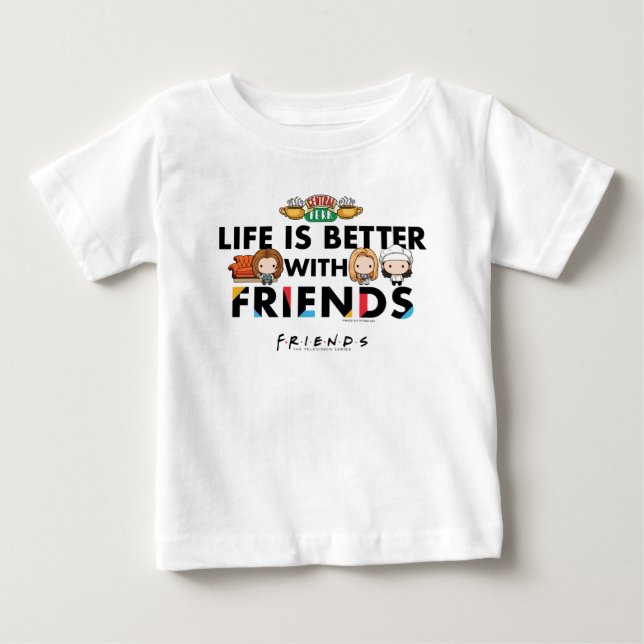 Camiseta A Vida é Melhor com AMIGOS™ Arte Chibi (Frente)