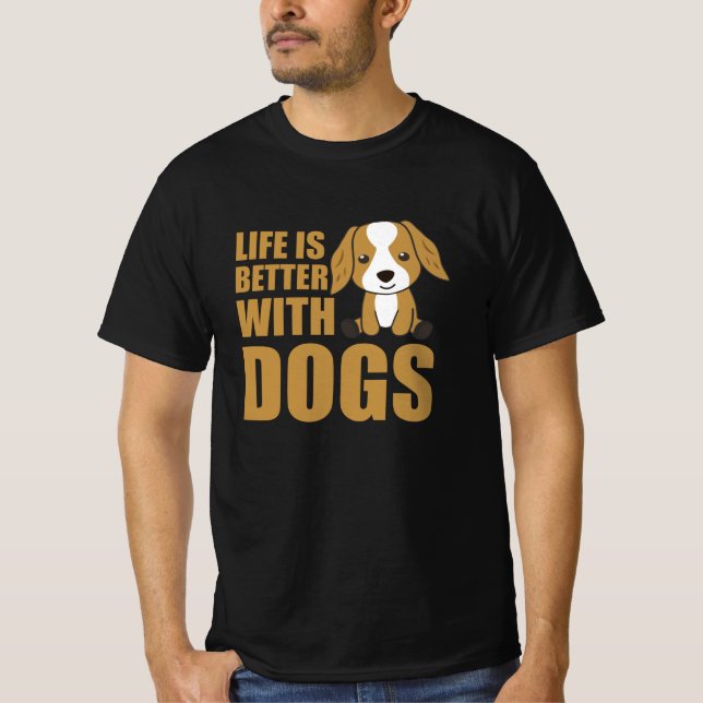Camiseta A Vida É Melhor Com Cães Cachorros Cachorros Cacho (Frente)