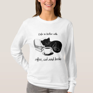 CAMISETA A VIDA É MELHOR COM CAFÉ DE GATO E LIVROS