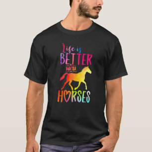 Camiseta A Vida É Melhor Com Cavalos Andando Rindo Meninas 