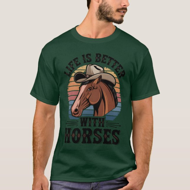 Camiseta A Vida É Melhor Com Cavalos Com Fritas De Sobremes (Frente)