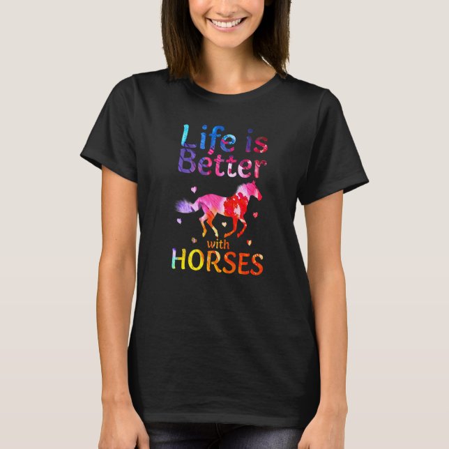 Camiseta A Vida É Melhor Com Cavalos Coroados Andando H (Frente)