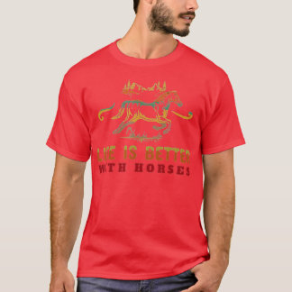 Camiseta A Vida É Melhor Com Cavalos Cortes Retro Horseback