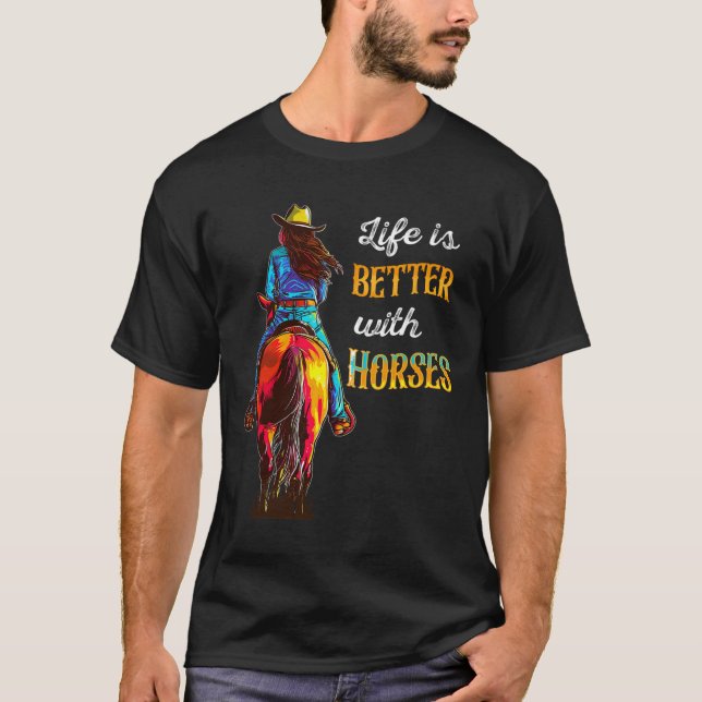 Camiseta A Vida É Melhor Com Cavalos Nascendo Raparigas Equ (Frente)