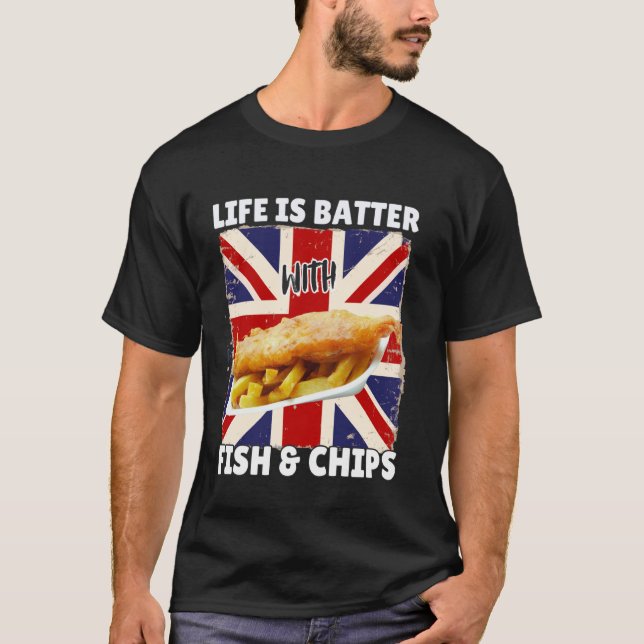 Camiseta A Vida é Melhor Com Fish and Chips - Comida Britân (Frente)