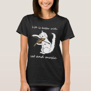 Camiseta A Vida É Melhor Com Gato E Música, Gato E Música