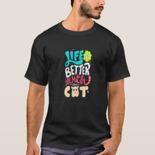 Camiseta A vida é melhor com gato Louca dos Gatos Clássico