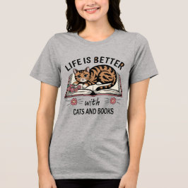 Camiseta A Vida é Melhor com Gatos e Livros 🐾📚