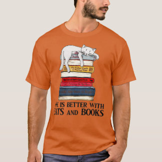 Camiseta A Vida É Melhor Com Gatos E Livros - Livro De Gato