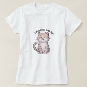 Camiseta A vida é melhor com gatos - Feliz Rosto de Gato