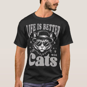 Camiseta A Vida é Melhor Com Gatos Legal Retro