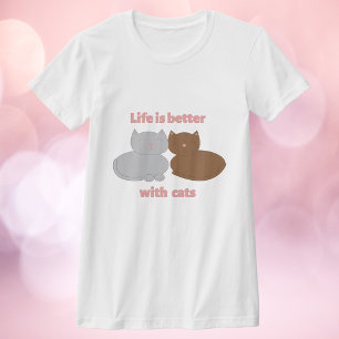 Camiseta A Vida é Melhor com Gatos Rosa