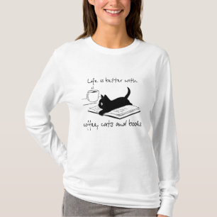 Camiseta A Vida É Melhor Com Livros, Gatos E Café